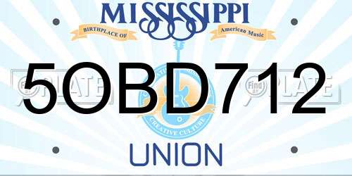5OBD712 Mississippi License Plate