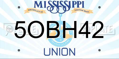 5OBH42 Mississippi License Plate