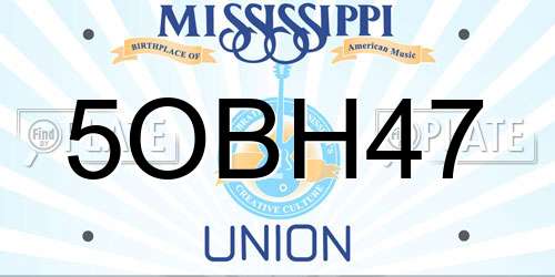 5OBH47 Mississippi License Plate