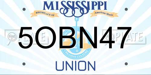5OBN47 Mississippi License Plate