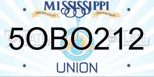 5OBO212 Mississippi License Plate