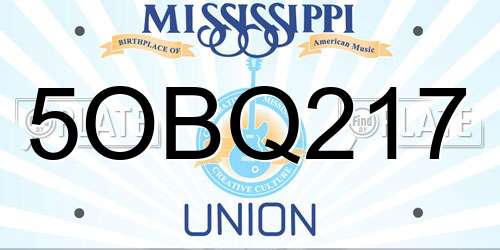 5OBQ217 Mississippi License Plate