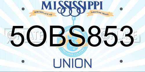 5OBS853 Mississippi License Plate
