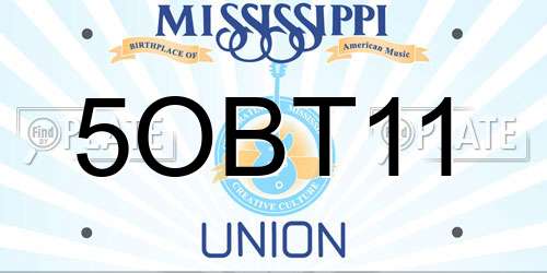 5OBT11 Mississippi License Plate