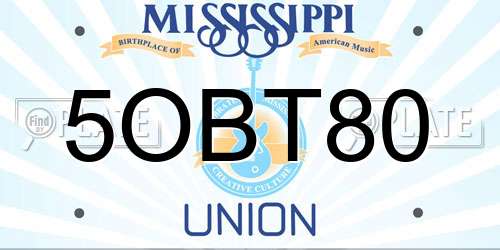 5OBT80 Mississippi License Plate