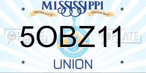 5OBZ11 Mississippi License Plate