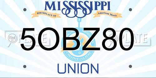 5OBZ80 Mississippi License Plate