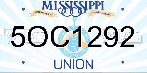 5OC1292 Mississippi License Plate