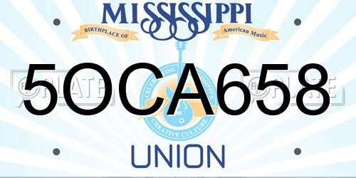 5OCA658 Mississippi License Plate