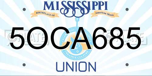 5OCA685 Mississippi License Plate