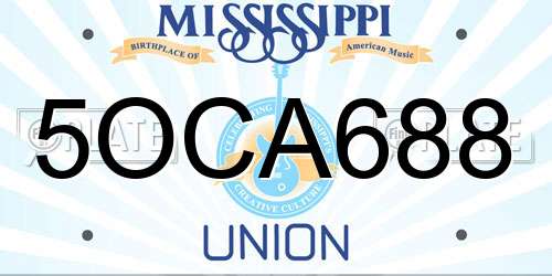 5OCA688 Mississippi License Plate