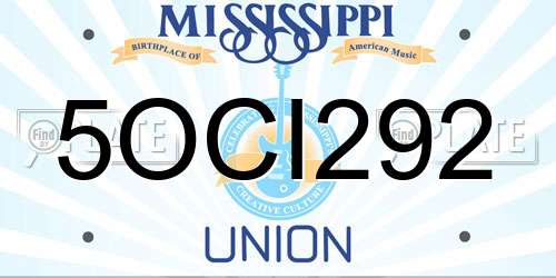 5OCI292 Mississippi License Plate
