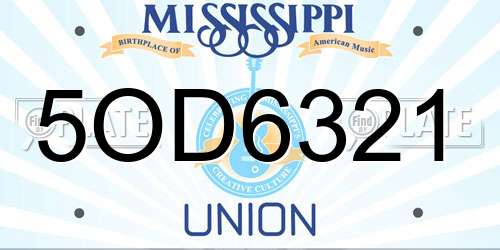 5OD6321 Mississippi License Plate