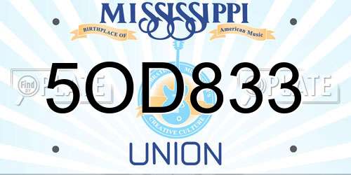 5OD833 Mississippi License Plate