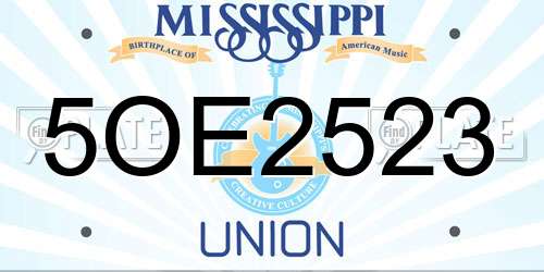 5OE2523 Mississippi License Plate