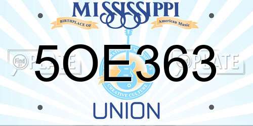 5OE363 Mississippi License Plate