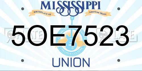 5OE7523 Mississippi License Plate