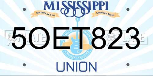 5OET823 Mississippi License Plate