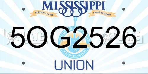 5OG2526 Mississippi License Plate