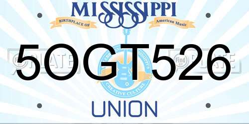 5OGT526 Mississippi License Plate