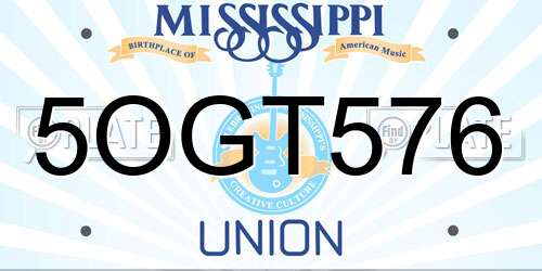 5OGT576 Mississippi License Plate