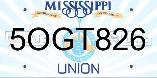 5OGT826 Mississippi License Plate