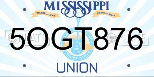 5OGT876 Mississippi License Plate