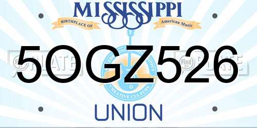 5OGZ526 Mississippi License Plate