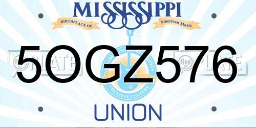5OGZ576 Mississippi License Plate