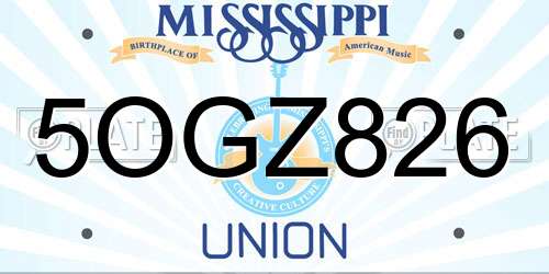 5OGZ826 Mississippi License Plate