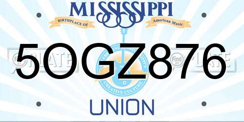 5OGZ876 Mississippi License Plate