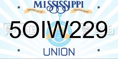 5OIW229 Mississippi License Plate
