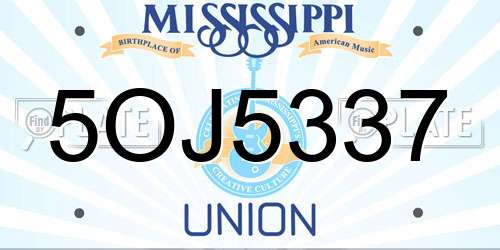 5OJ5337 Mississippi License Plate