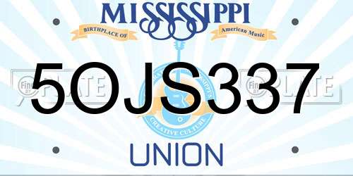 5OJS337 Mississippi License Plate