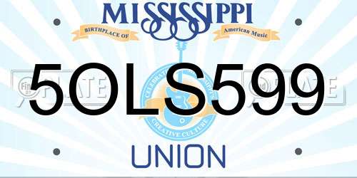 5OLS599 Mississippi License Plate