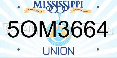 5OM3664 Mississippi License Plate