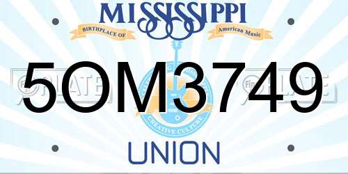 5OM3749 Mississippi License Plate