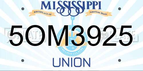 5OM3925 Mississippi License Plate