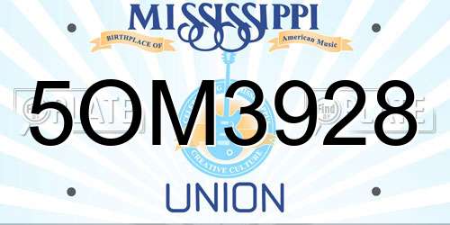 5OM3928 Mississippi License Plate