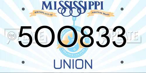 5OO833 Mississippi License Plate