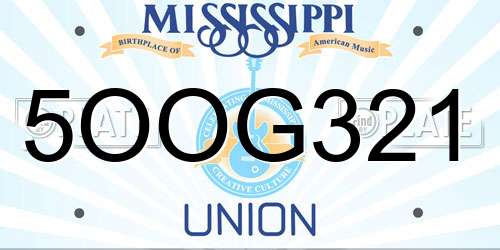 5OOG321 Mississippi License Plate