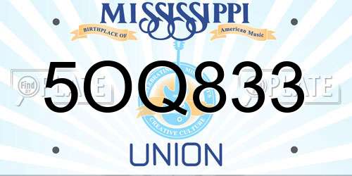 5OQ833 Mississippi License Plate