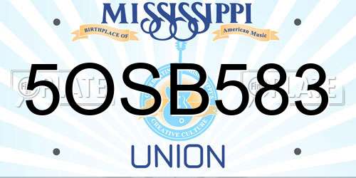 5OSB583 Mississippi License Plate