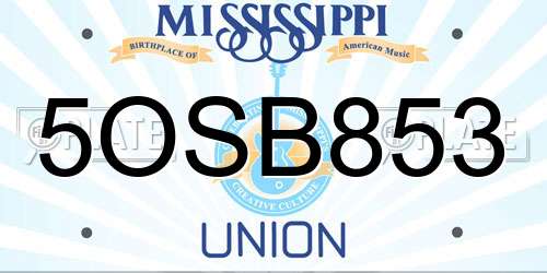 5OSB853 Mississippi License Plate
