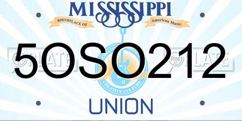 5OSO212 Mississippi License Plate