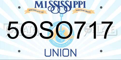 5OSO717 Mississippi License Plate