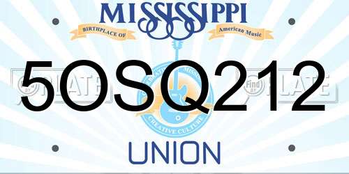 5OSQ212 Mississippi License Plate