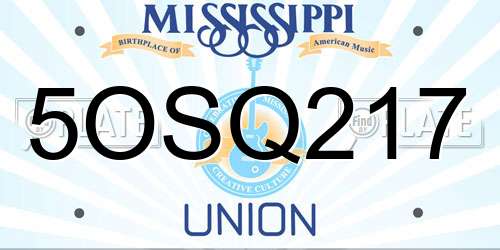 5OSQ217 Mississippi License Plate
