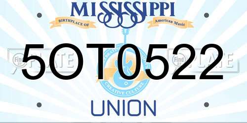 5OT0522 Mississippi License Plate