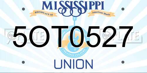 5OT0527 Mississippi License Plate